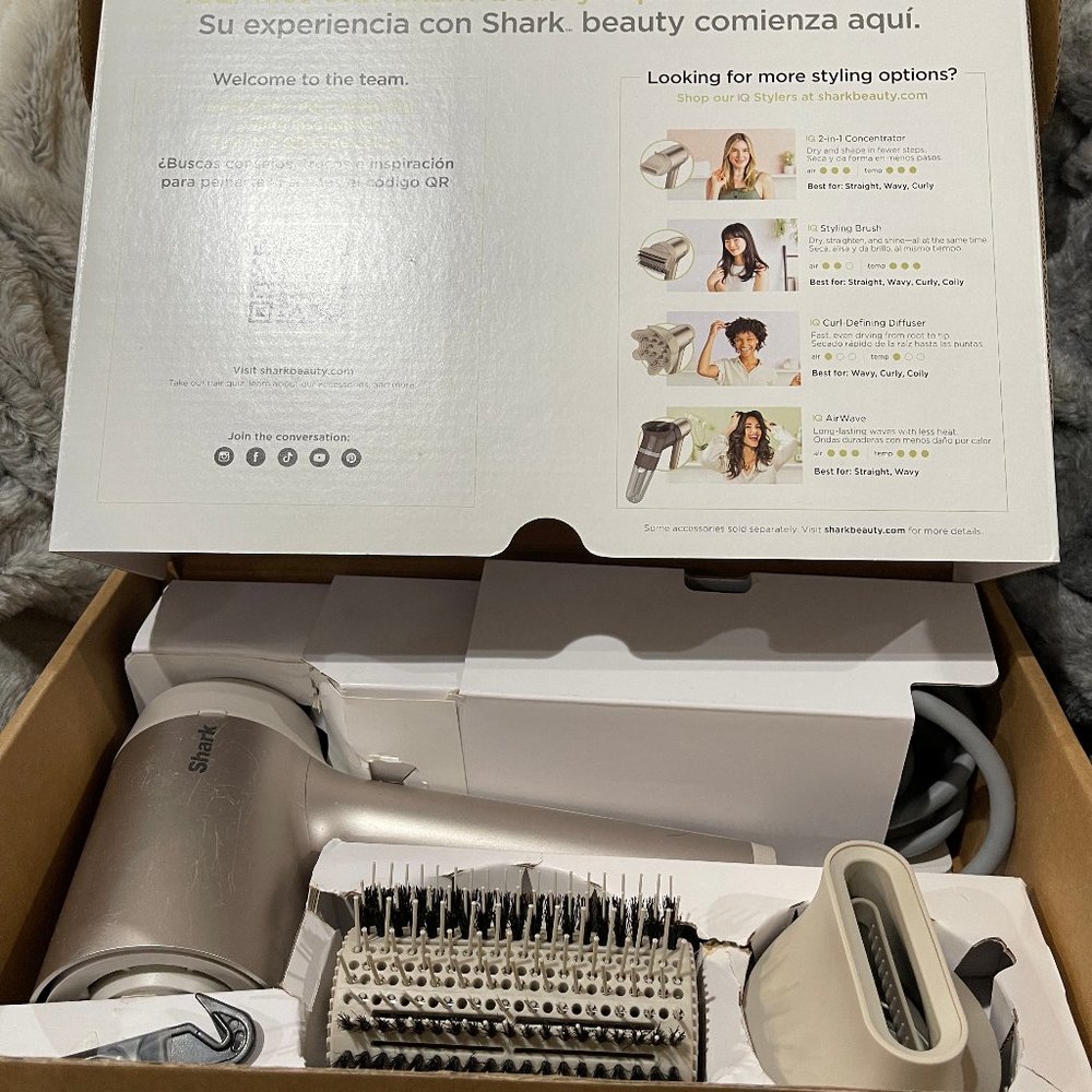 Shark HyperAIR IQ 2 in 1 Ionic Hair Blow Dryer in Stone (HD112BRN) EUC